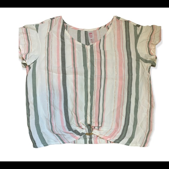 JUSTICE Stripe Print Blouse With Buckle Twist Front Detail Ivory Girls Age 10Y - Picture 6 of 9